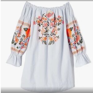 free people denim dress with colorful embroidery